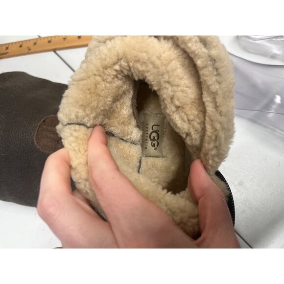 Ugg Womens 9 Tall Boots Wedge Brown Leather Shearling Fold Over 5451 Sandra - Picture 11 of 15